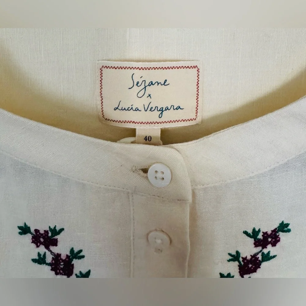 Sezane Elvio Shirt - Sézane X Lucia Vergara Ecru With Margarita Embroidery - Picture 5 of 6